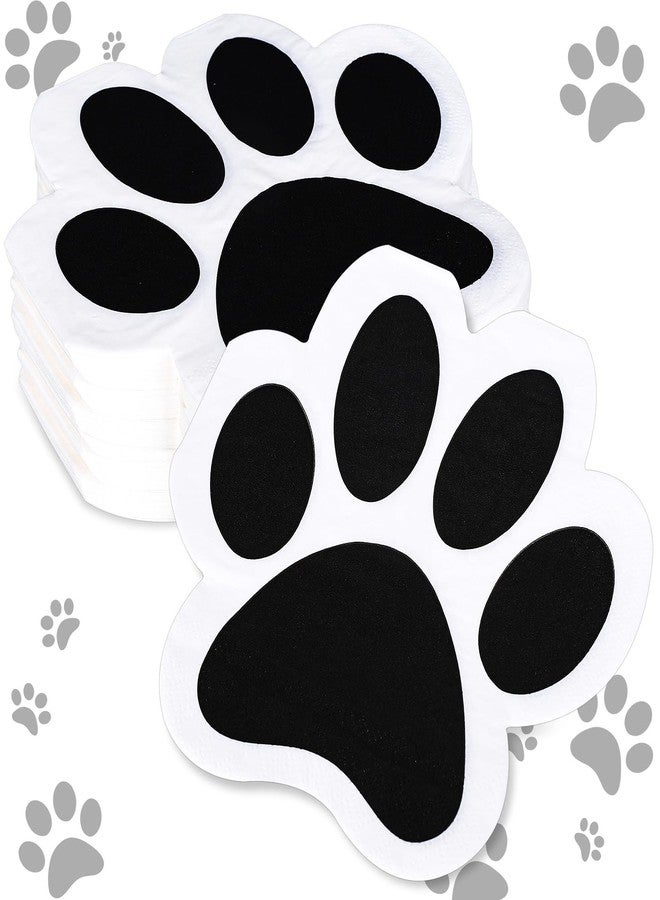Whaline 100Pcs Dog Paw Paper Napkins 6.5 Inch Pet Paw Print Napkins White Black Cute Paw Luncheon Napkin Disposable Dessert Dinner Napkin for Pet Lover Theme Party Supplies - Image 1